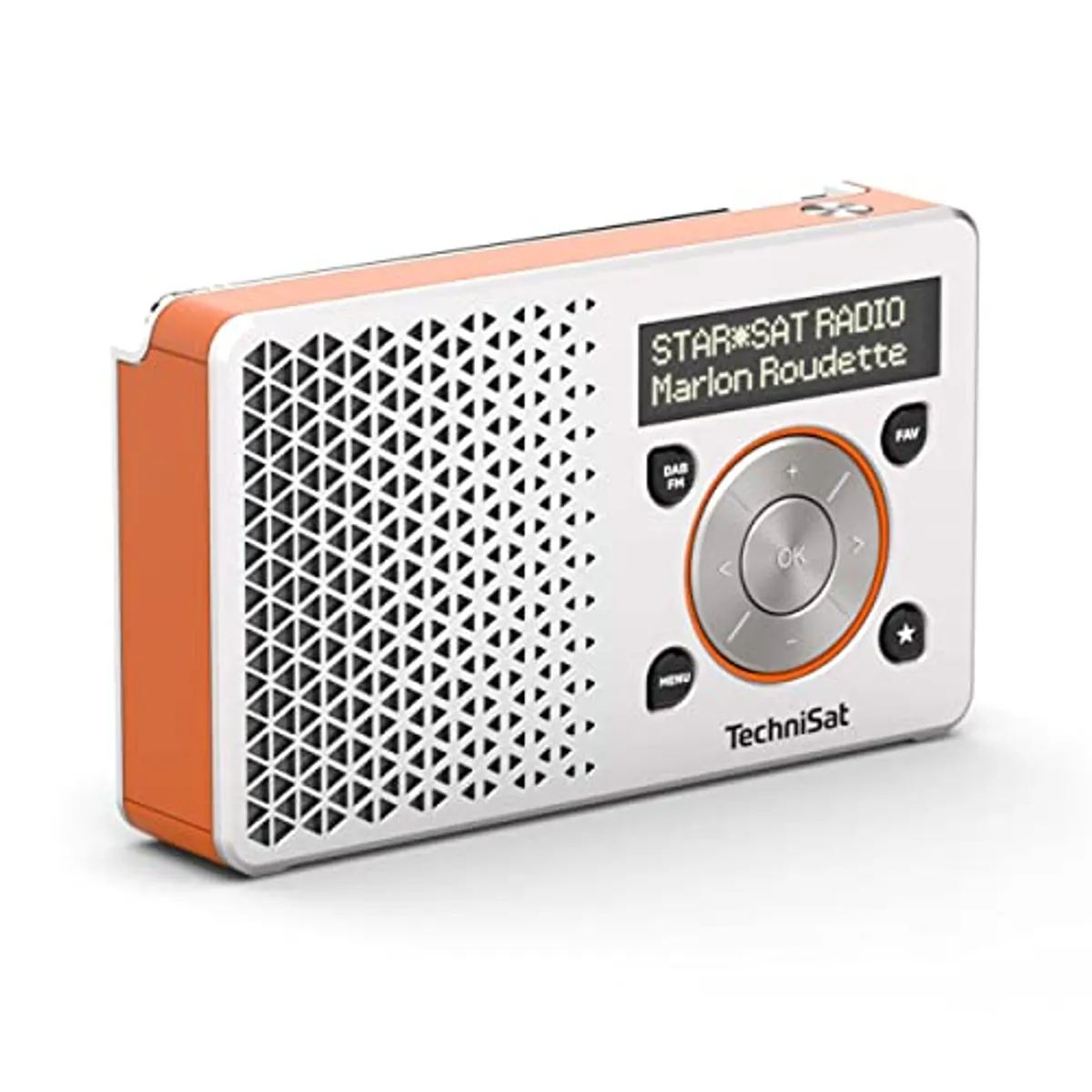 TechniSat DIGITRADIO 1 - Radio DAB+ portatile con batteria ricaricabile (DAB, VHF, Altoparlante, Ingresso per cuffie, Memoria preferiti, Display OLED, Compatta, 1 Watt RMS), Argento/Arancione
