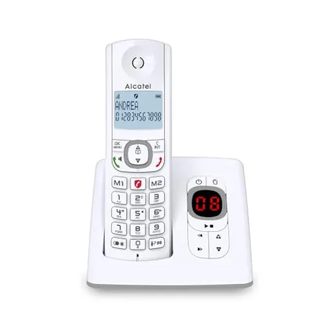 ALCATEL F530 Voice - Telefono fisso cordless DECT con segreteria - Grande display retroilluminato - Vivavoce - Funzione blocco chiamate - 2 tasti di memoria diretta - Bianco/Grigio