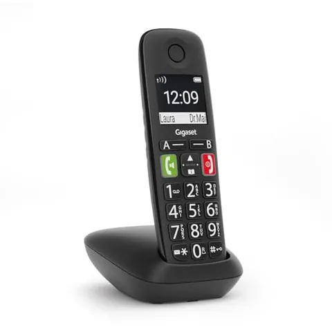 Gigaset E290A - telefono cordless senior con segreteria telefonica e tasti grandi - ampio display, tasti di composizione rapida per numeri importanti, funzione amplificatore per un ascolto ad alto volume, nero