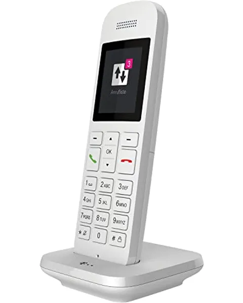 Telekom, Speedphone 12, telefono fisso senza fili, per l'utilizzo con i router più recenti, con interfaccia DECT-CAT-iq (ad esempio Speedport, Fritzbox), display a colori da 5 cm, bianco