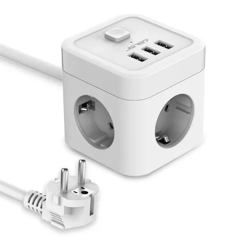 JSVER Cube Enchufe USB con 3 Puertos de USB y 3 Tomas 3680W 16A