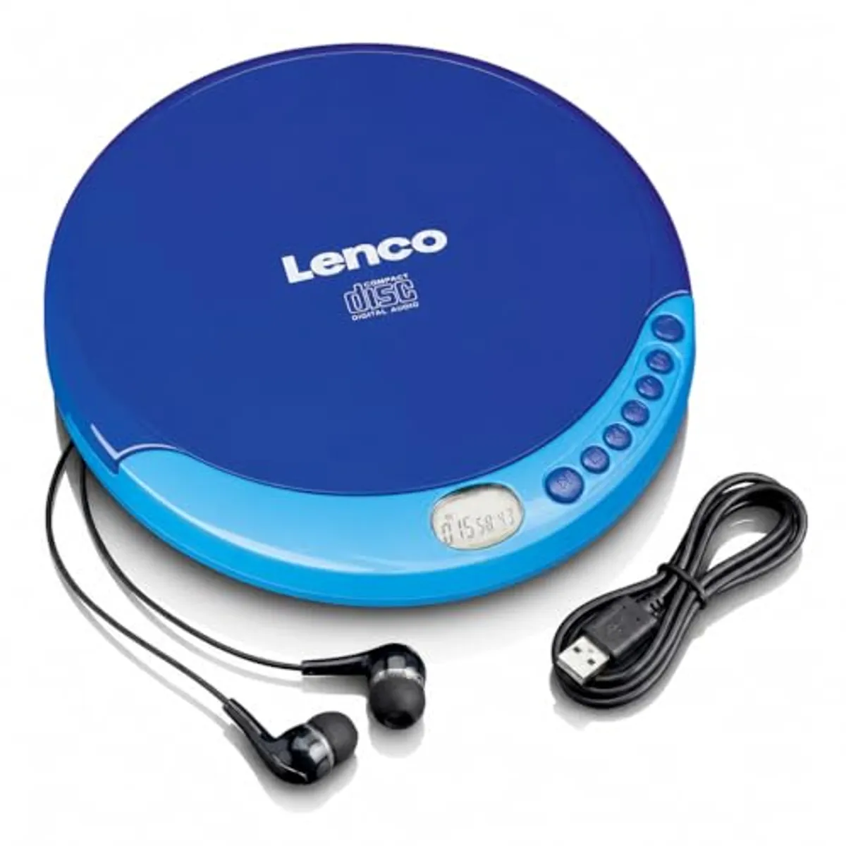 Lenco CD-011 - Lettore CD portatile con funzione di ricarica della batteria -Diskman - CD Walkman - Con auricolari e cavo di ricarica micro-USB - Schermo LCD - Blu