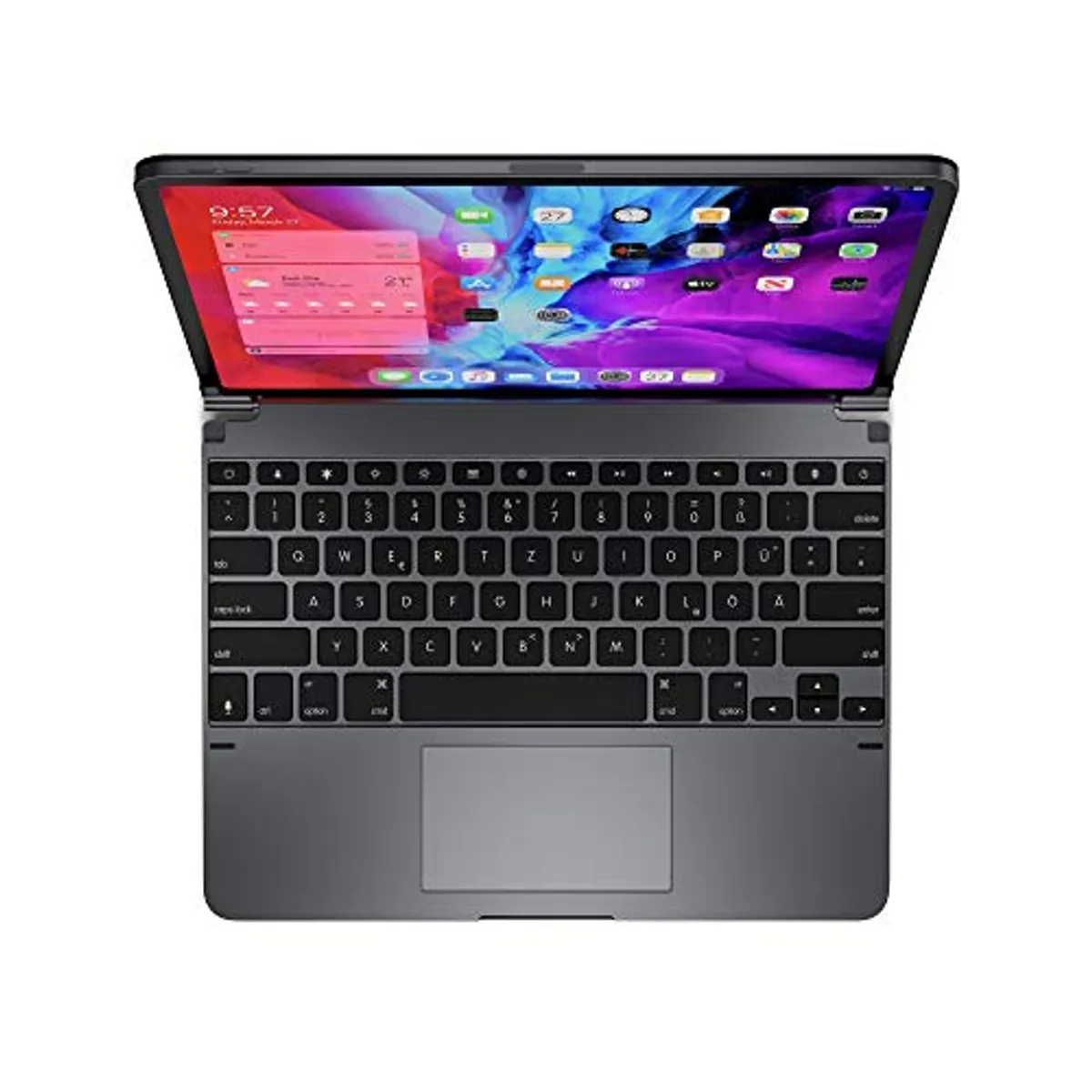 Brydge 12.9 Pro+ - Tastiera wireless con layout tedesco QWERTZ, con trackpad, compatibile con iPad Pro 12,9” (1a generazione, 2018 e 2a generazione 2020) retroilluminata, lunga durata della batteria