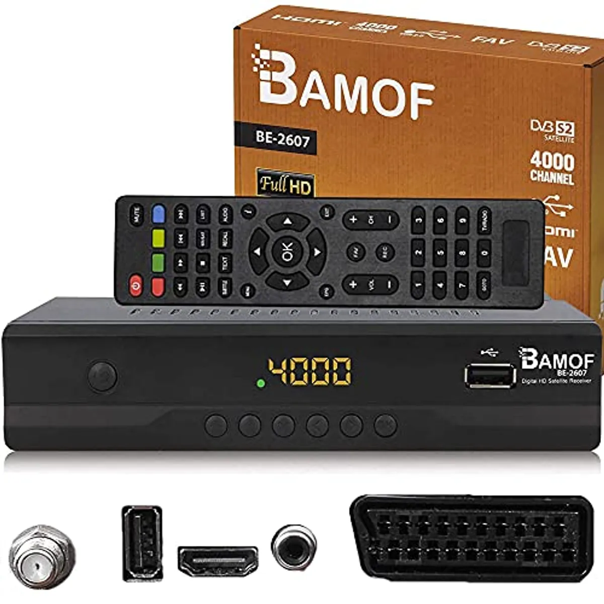 Bamof BE-2607 - Ricevitore satellitare digitale (HDTV, DVB-S/S2, HDMI, SCART, 2 x USB 2.0, Full HD 1080p) [Preprogrammato per Astra Hotbird Türksat] [Classe energetica A+++]
