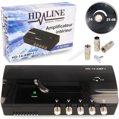 hd-line Echosat Amplificador terrestre TNT 4 vías UHF VHF Gacia 25dB