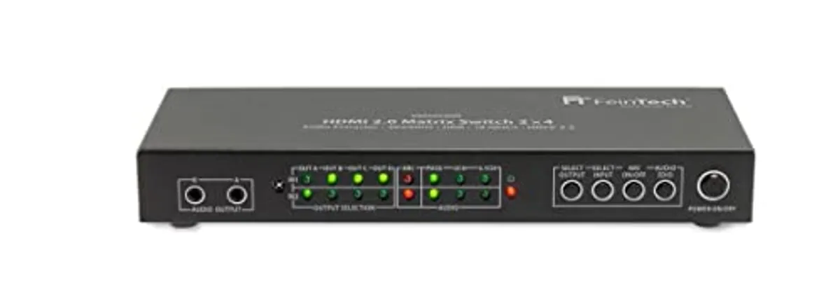 FeinTech VMS02400 Switch HDMI 2.0 Matrix Splitter 2 ingressi 4 uscite Estrattore audio 4K 60Hz HDR