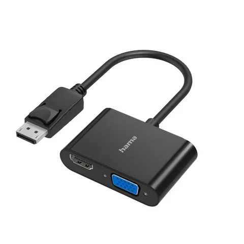 Hama Adattatore DisplayPort a VGA e HDMI, 4K Ultra HD, Full HD (adattatore 2 in 1 con connettore per display, presa HDMI e presa VGA per il collegamento di PC, laptop a schermo, TV, proiettore)