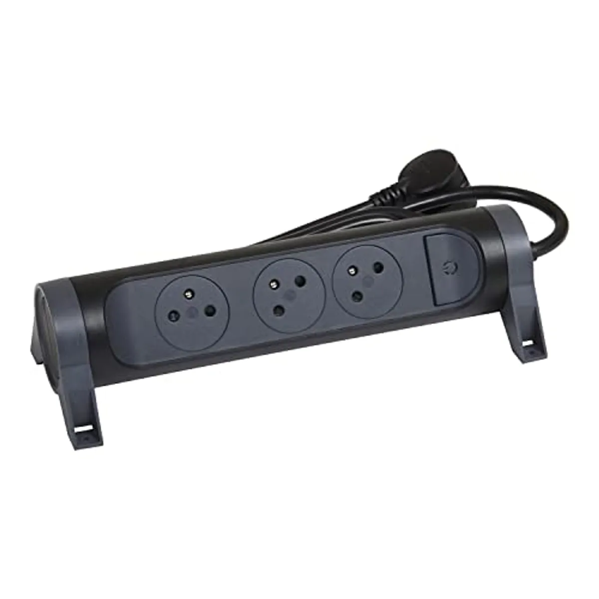 LEGRAND - Multipresa girevole con interruttore a LED - 3 prese di superficie con terra - Cavo 1,5 m - Nero e Grigio Scuro