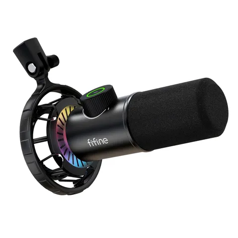 FIFINE Gaming Microfono USB per PC, Dinamico Microfoni Cardioide con RGB Supporto Antiurto, Pulsante di Silenziamento e Filtro Anti-Pop, per Podcasting YouTube Gaming Discord