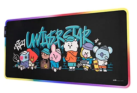 Grupo Erik Tappetino Mouse XXL BT21 - Tappetino Scrivania Impermeabile e Antiscivolo 90x40 cm | 14 Effetti Luce LED, Cavo USB incluso | Mousepad, Accessori Gaming per Scrivania