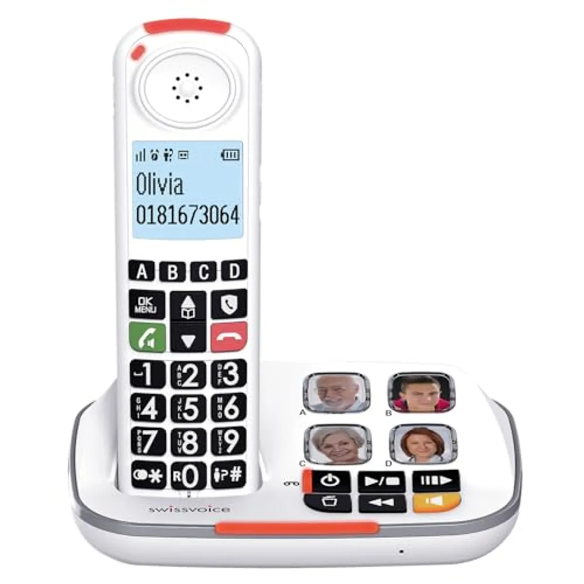 SWISSVOICE - Xtra 2355 - DECT - Telefono fisso cordless per anziani con segreteria - Tasti grandi - Audio Boost - Suonerie forti - Compatibile con apparecchi acustici - Blocco chiamate