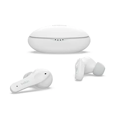 Belkin SOUNDFORM Nano Auricolari true wireless per bambini, Max. 85 dB, Protezione udito,per didattica a distanza,IPX5, 24 ore riproduzione, Per iPhone, Galaxy, Pixel, Bianco,40 - 65", 120°,PAC003btWH