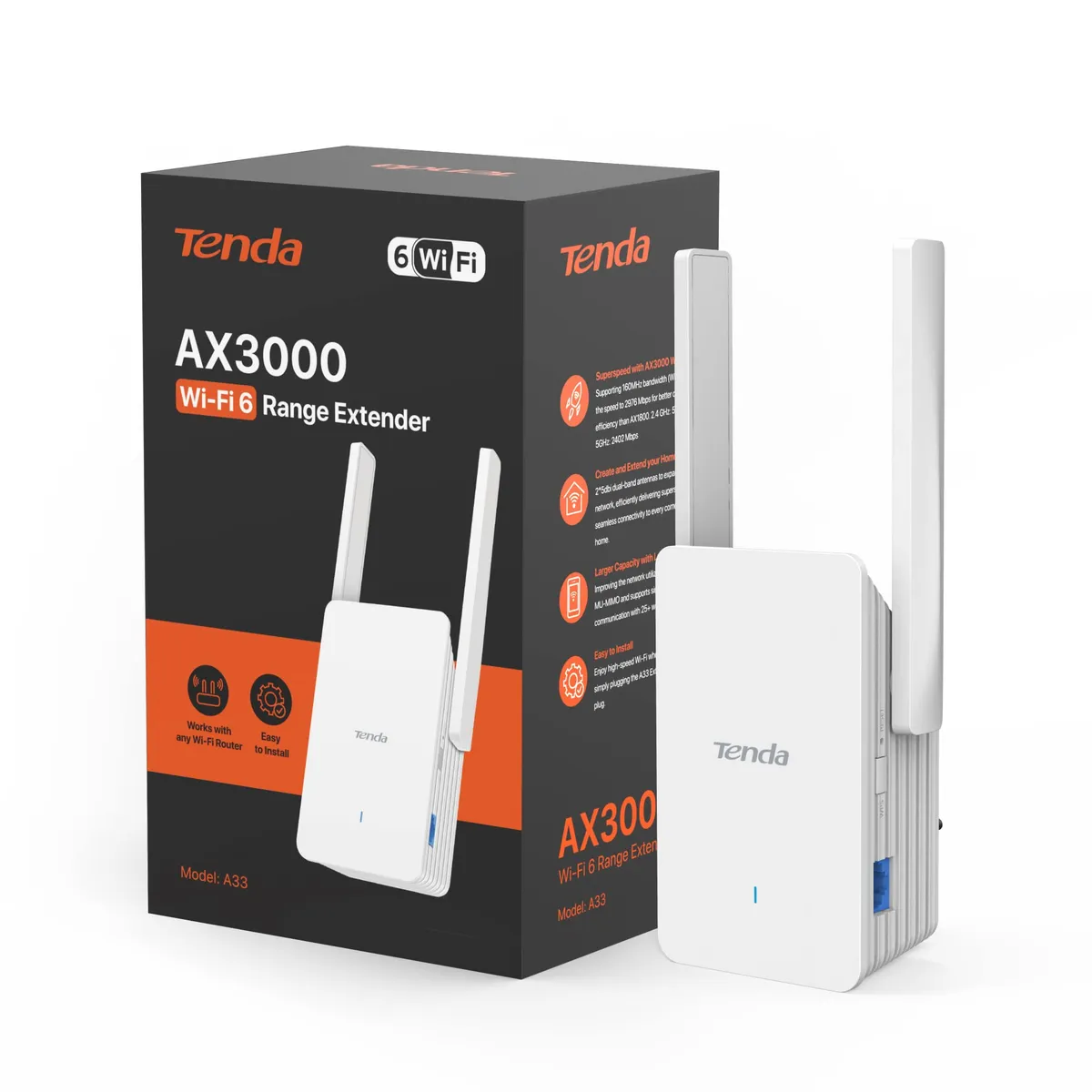 Tenda A33 Repetidor Wi-Fi 6 AX3000