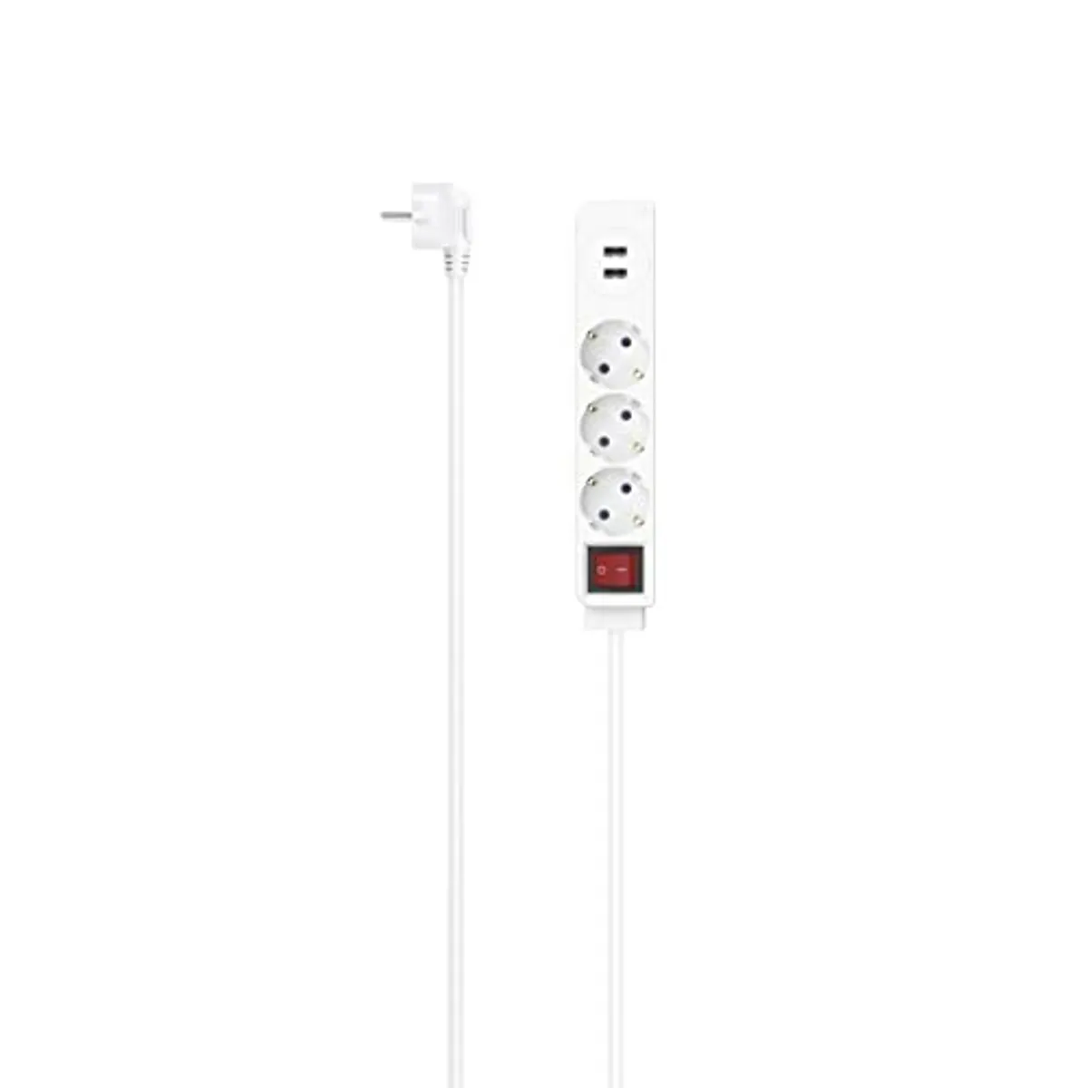 Hama - Multipresa 3 posizioni Schuko, spina Schuko, cavo 1.4 metri, bianco, con switch on/off, 2 prese USB A, 17 watt