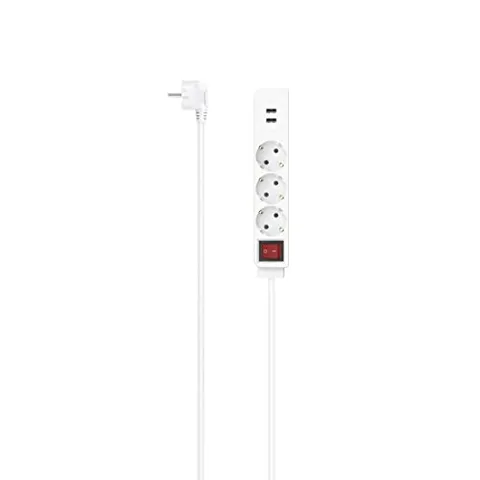 Hama - Multipresa 3 posizioni Schuko, spina Schuko, cavo 1.4 metri, bianco, con switch on/off, 2 prese USB A, 17 watt