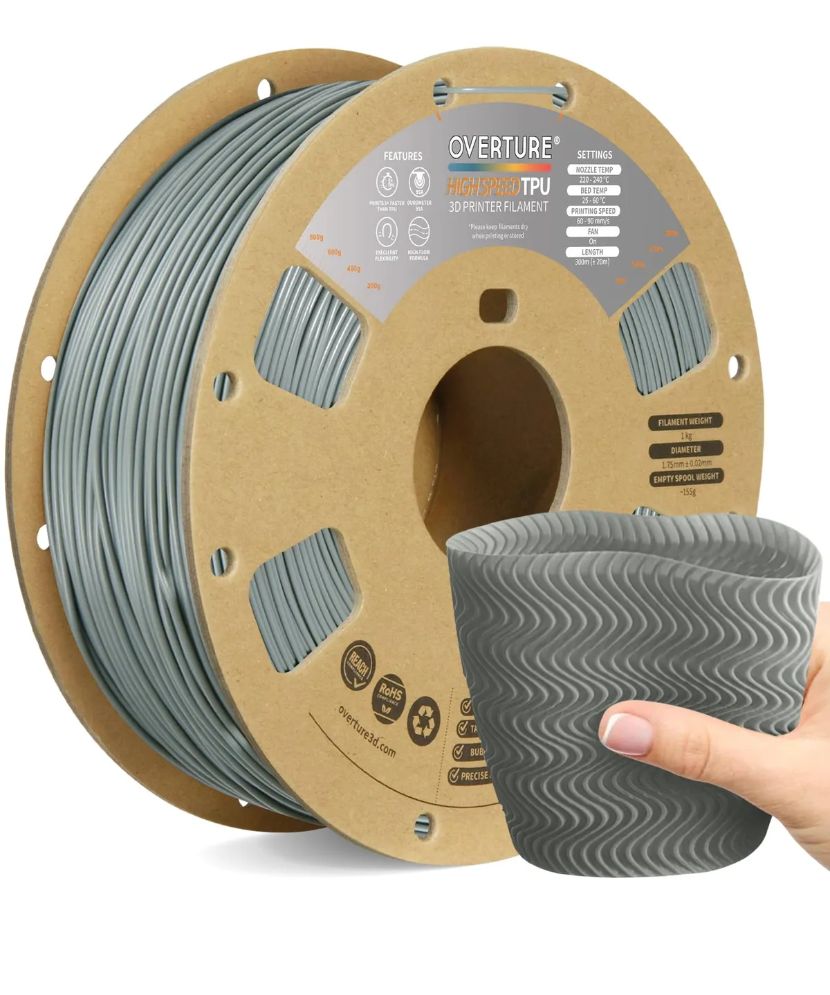 Filamento TPU 1.75mm Grigio – Come nuovo