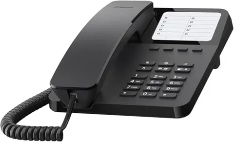 Gigaset DESK 400 - Telefono con filo con cavo elastico - Spazio per 10 voci di selezione rapida - Ripetizione - Compatibile con apparecchi acustici - MFV o selettore di impulsi regolabile, nero