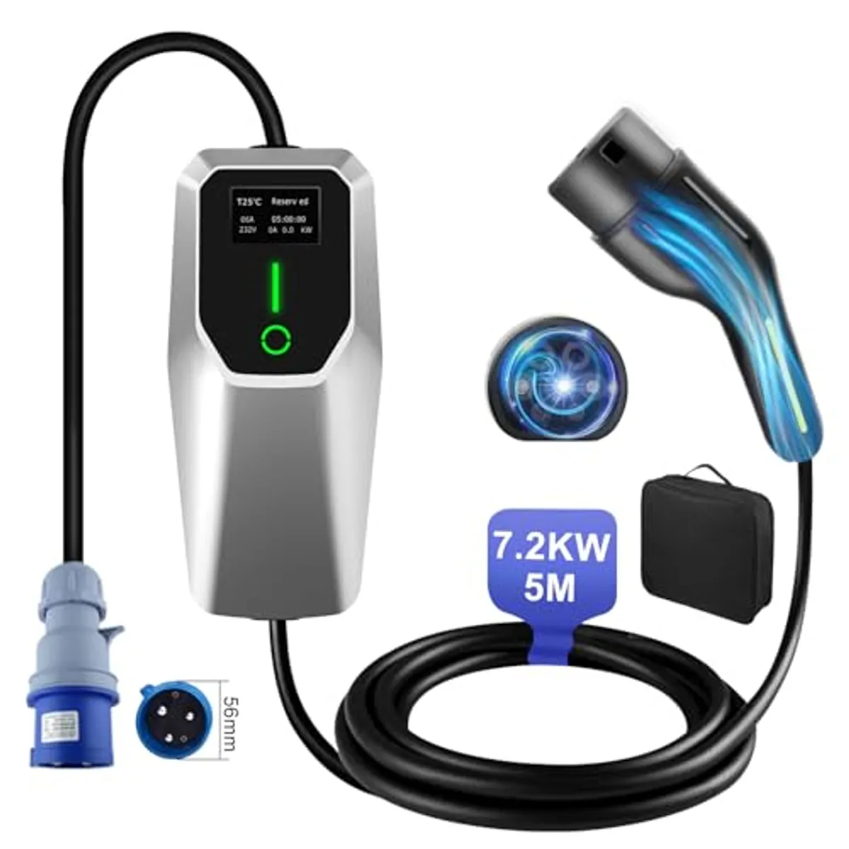 AWESAFE Caricatore EV Tipo 2 per veicolo elettrico, scatola da parete portatile da 3,5 kW e 7 kW, regolatore di ricarica EVSE, presa CEE da 16A e 32A