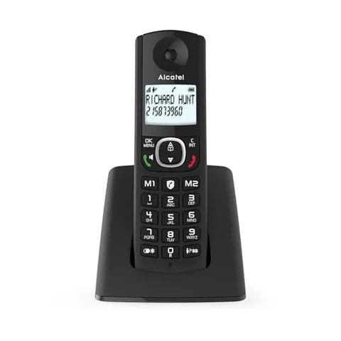 ALCATEL F530 - Telefono fisso cordless DECT - Grande display retroilluminato - Vivavoce - Funzione blocco chiamate - 2 tasti di memoria diretta - Nero