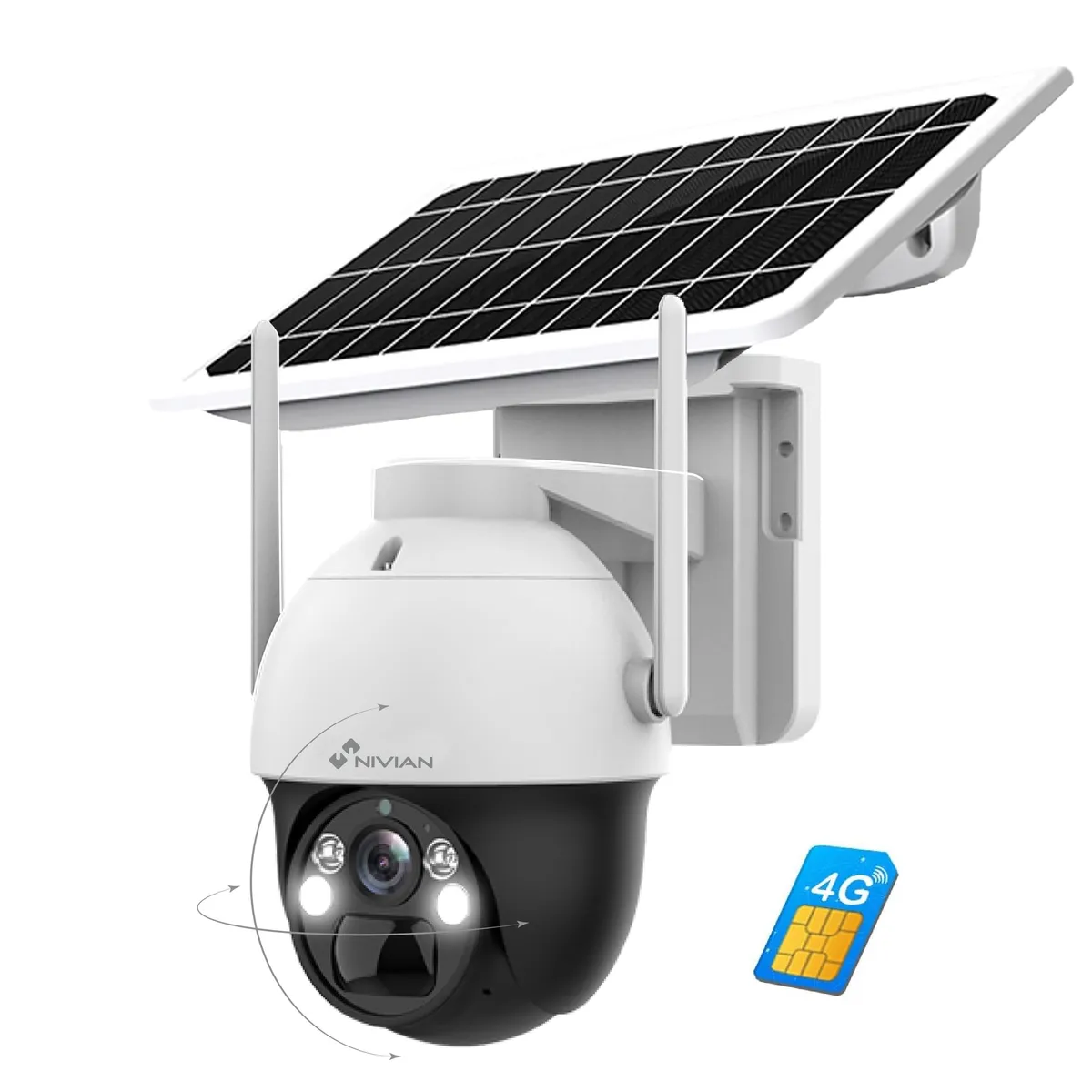 Nivian Cámara vigilancia seguridad 360º 4G(SIM) Panel solar 7W-Batería