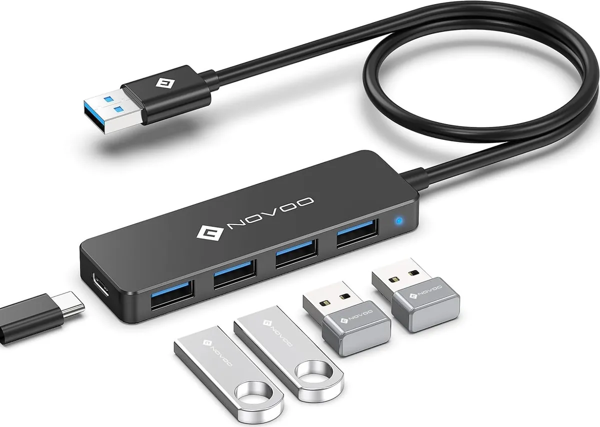 NOVOO 4 porte Data Hub USB C a USB 3.0 5Gbps Adattatore USB C Hub a USB Compatibile con iPhone 15 Plus Pro Max MacBook Pro Air 2023 iMac iPad Pro Air Surface Pro Galaxy S24 (60 cm)