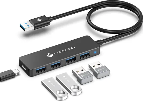 NOVOO 4 porte Data Hub USB C a USB 3.0 5Gbps Adattatore USB C Hub a USB Compatibile con iPhone 15 Plus Pro Max MacBook Pro Air 2023 iMac iPad Pro Air Surface Pro Galaxy S24 (60 cm)