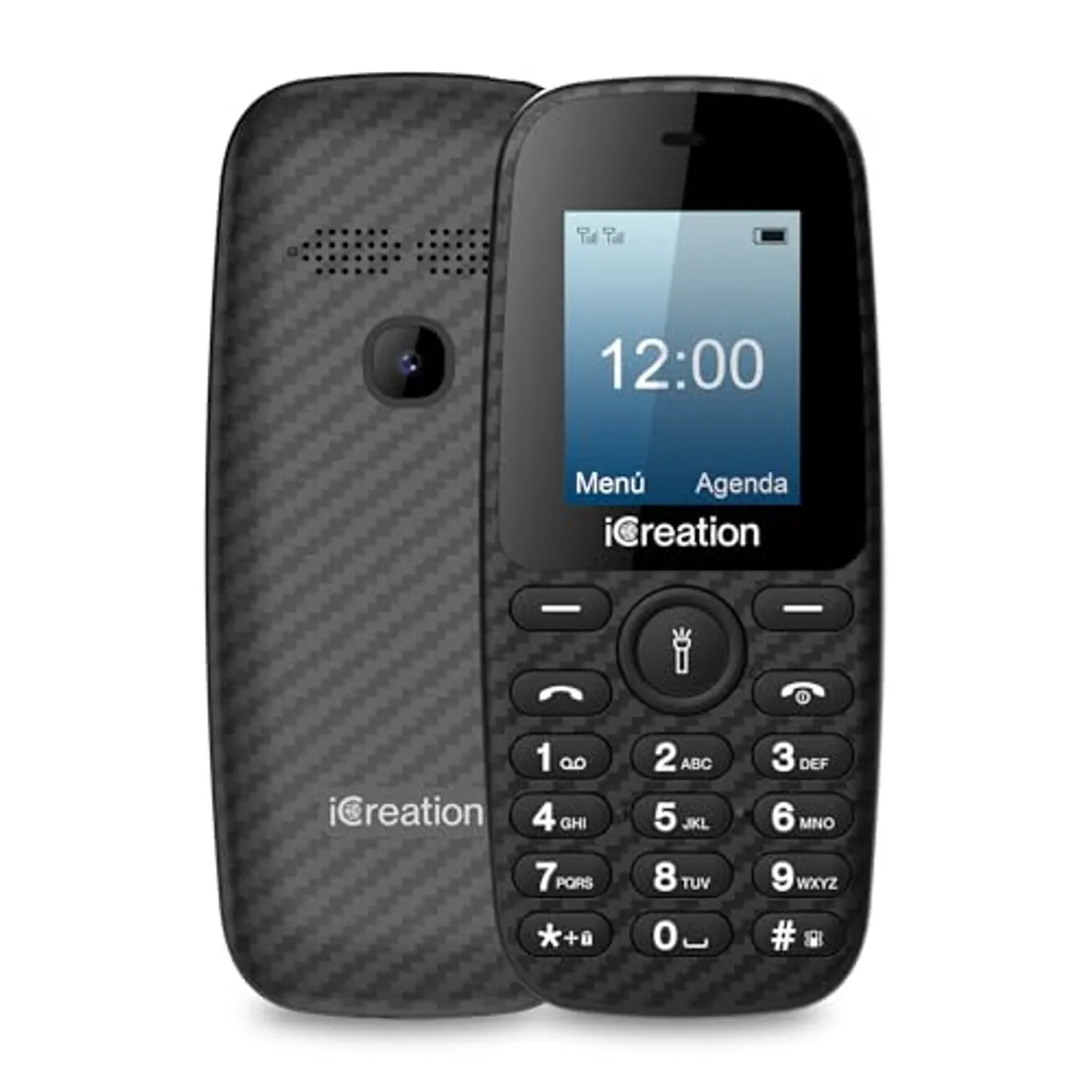 iCreation C10 - Cellulare flip nero con schermo da 1,8”, batteria da 800mAh, compatte e leggere (73g), molto facile da usare, vibrazione, Bluetooth e Dual SIM