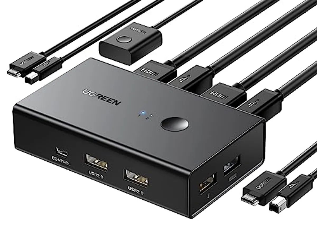 UGREEN KVM HDMI Switch 4K 60Hz 2 in 1 out 2 PC Condivisione 1 Schermo e 4 porte USB 2.0 per Tastiera Mouse Stampante Chiavetta HDD Switcher con Controllo Desktop e Cavo
