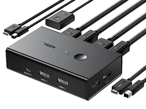 UGREEN KVM HDMI Switch 4K 60Hz 2 in 1 out 2 PC Condivisione 1 Schermo e 4 porte USB 2.0 per Tastiera Mouse Stampante Chiavetta HDD Switcher con Controllo Desktop e Cavo