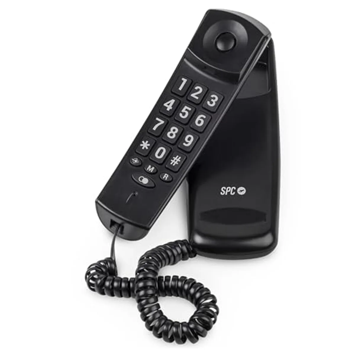 SPC Original Lite 2 - Telefono fisso da tavolo o da parete, compatto e facile da usare, segnale luminoso, 10 memorie indirette, tasti grandi, funzione di ricomposizione - Nero