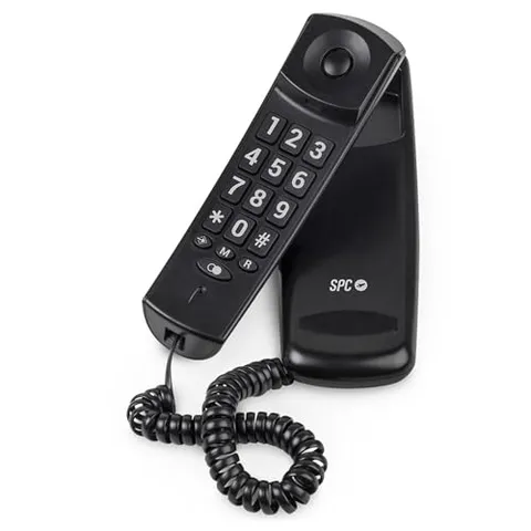 SPC Original Lite 2 - Telefono fisso da tavolo o da parete, compatto e facile da usare, segnale luminoso, 10 memorie indirette, tasti grandi, funzione di ricomposizione - Nero
