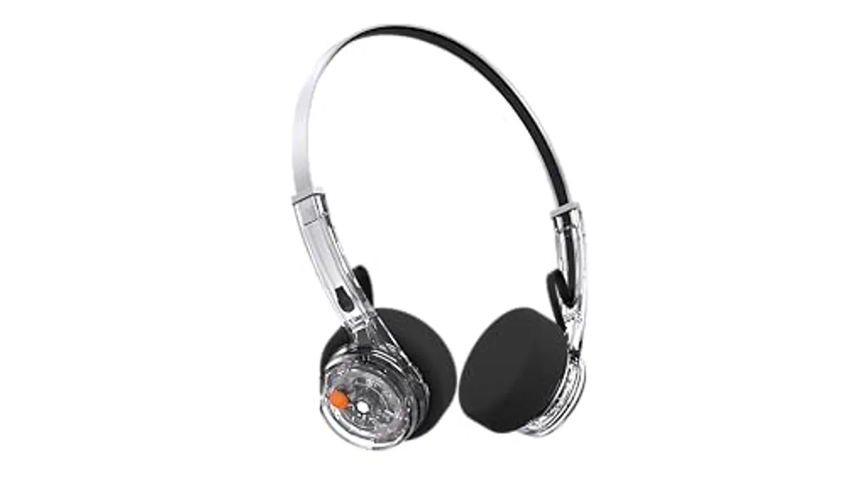 MONDO Freestyle On-Ear Cuffie , Bluetooth 5.3, ENC, Driver da 36 mm, Stile Retro anni '80, Transparente