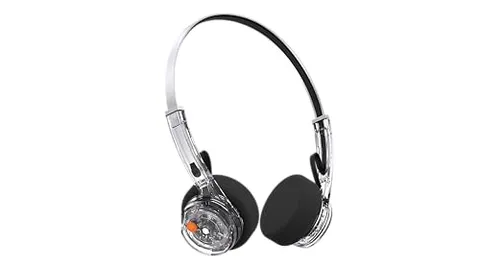MONDO Freestyle On-Ear Cuffie , Bluetooth 5.3, ENC, Driver da 36 mm, Stile Retro anni '80, Transparente