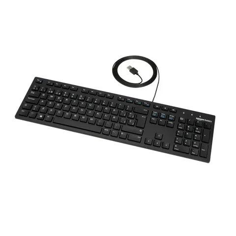 Amazon Basics Teclado con Cable USB y Base Fina