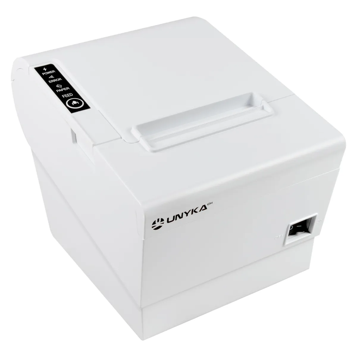 Unykach Stampante termica POS5 White con connessioni USB, RJ12, RJ11 e LAN e compatibile con Windows, JPOS, OPOS, Linux, Android e Mac