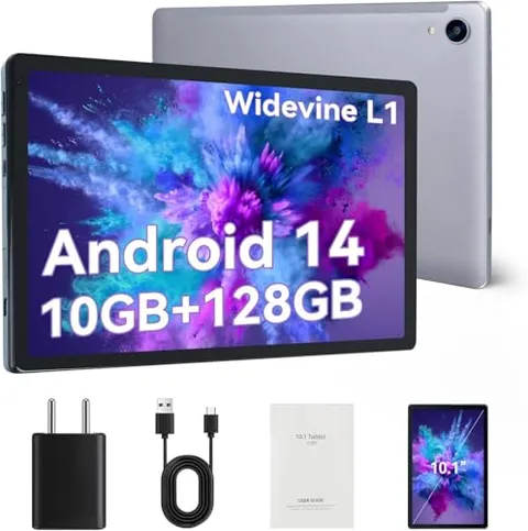 FECLYDET Android 14 Tablet 10 Pollici 10GB+128GB/1 TB di Espansione, 1280x800 HD IPS Display, Wi-Fi 6, Doppia Fotocamera, 5000mAh Batteria Potenti Prestazioni - Gray