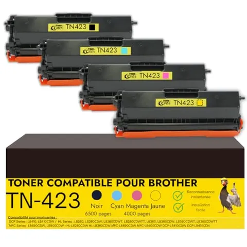 FranceToner - TN-423 - Toner Compatibile con Brother TN423 - Confezione da 4 Alta Capacità - per Laser mfc l8690cdw, dcp l8410cdw, HL l8260cdw (TN423 Confezione da 4)