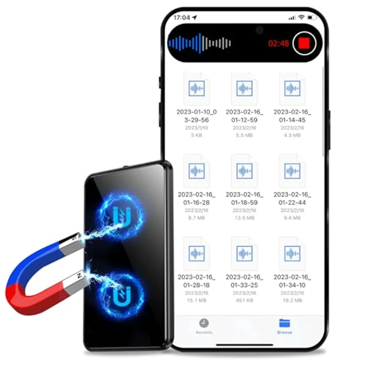 Registratore vocale da 128 GB, registratore audio con tripla cancellazione del rumore intelligente AI, dispositivo di registrazione con 3072 Kbps, registratori vocali digitali con 9200 ore di