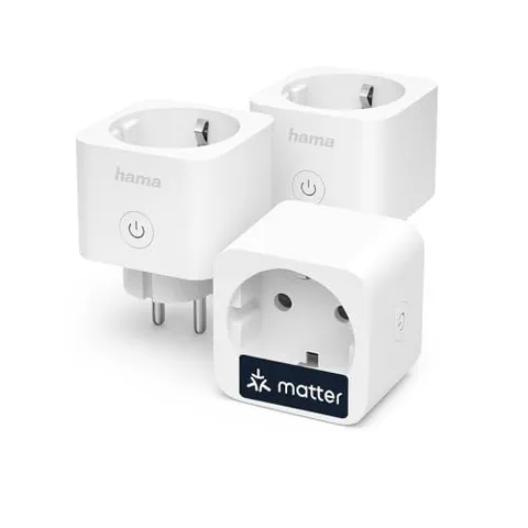 Hama Presa WiFi, confezione da 3 (con Matter Smart Home, universale, presa Wi-Fi controllata con app e controllo vocale, come timer, 3680 W)