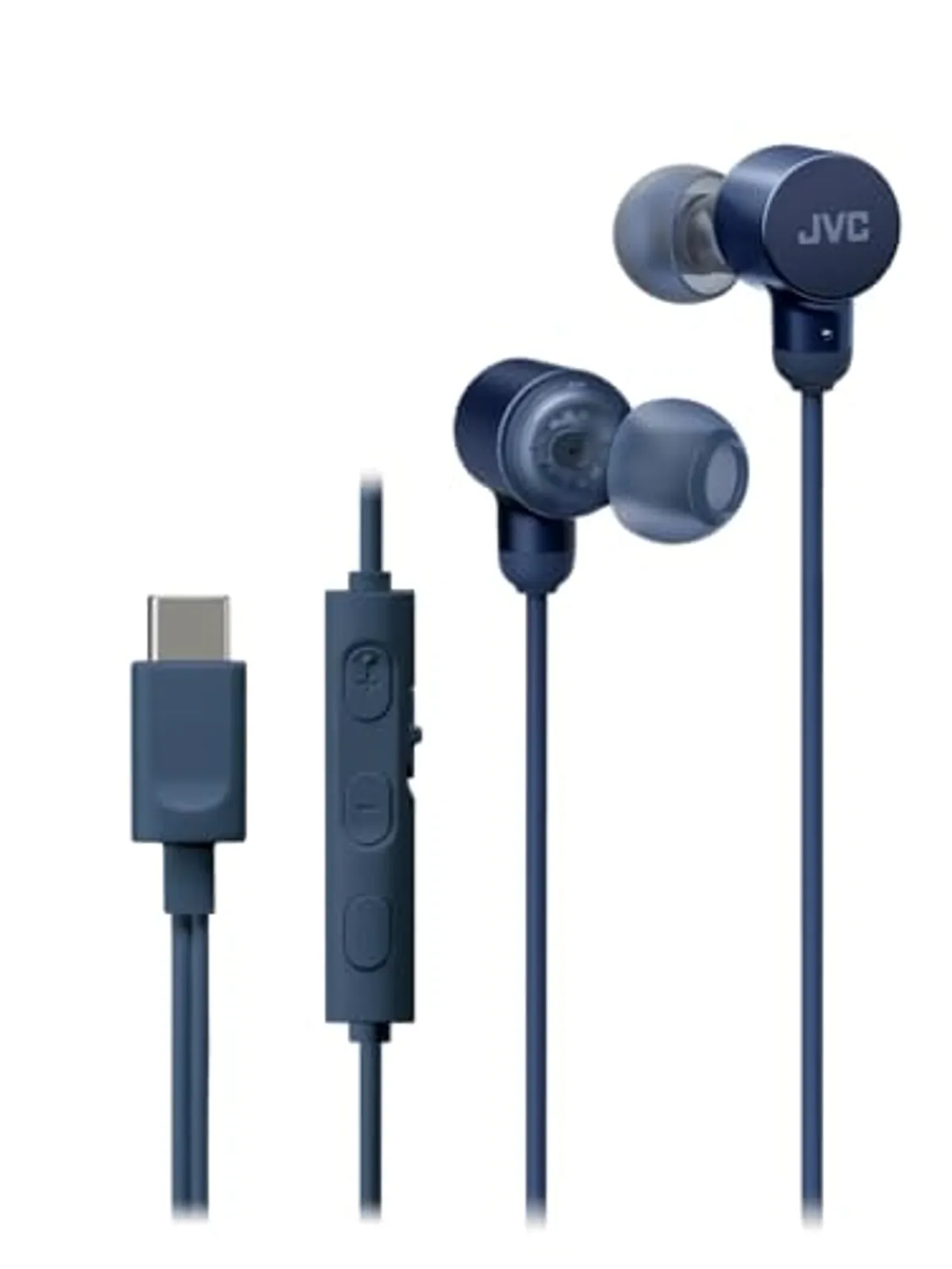 JVC HA-FR29UC-A – Auricolari cablati USB-C con isolamento acustico, convertitore D/A Hi‑Res, microfono mute, gommini comfort e telecomando 3 tasti; perfetti per PC, smartphone e gaming – Blu