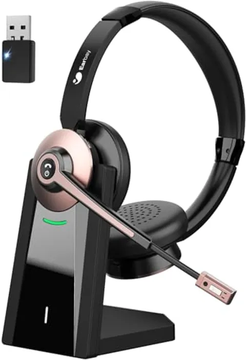 Earbay Cuffie wireless, cuffie Bluetooth con microfono e cancellazione del rumore e dongle USB, senza fili con microfono, silenziatore e stazione di ricarica per computer/cellulare/riunioni/call