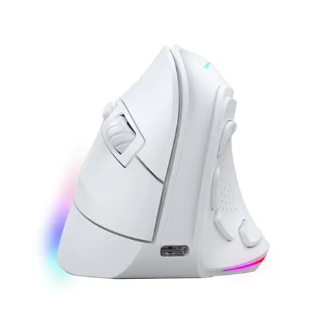 Mars Gaming MM-SK, Mouse Gaming Wireless Verticale, Design Ergonomico, Illuminazione RGB Chroma, Sensore Ottico Pixart 8400DPI, Switch Meccanici Huano, 9 Pulsanti Programmabili, Mouse Tri-Mode, Bianco