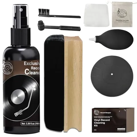 DINGSEN Kit di pulizia per dischi in vinile, detergente completo 8 in 1, 100 ml, spazzola per dischi in velluto, spazzola con manico dritto, spazzola a testa rotonda, vassoio in silicone, panno