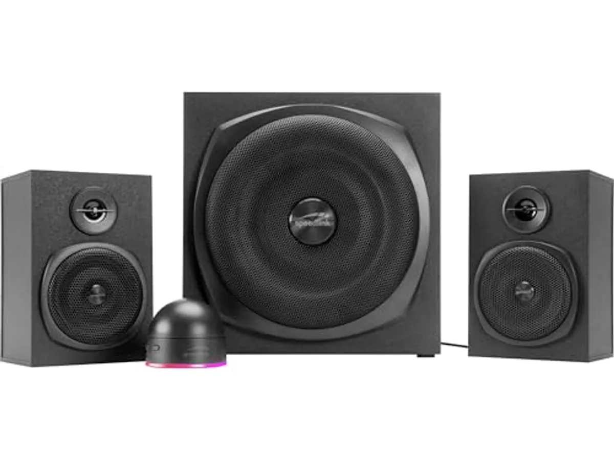 Speedlink GRAVITY LT Sistema di Altoparlanti Bluetooth 2.1 - con Subwoofer in legno, Altoparlanti Multimediali attivi 80 watt, jack AUX da 3,5 mm, telecomando da tavolo RGB, nero