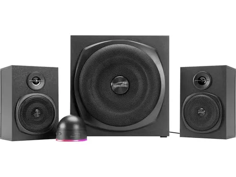 Speedlink GRAVITY LT Sistema di Altoparlanti Bluetooth 2.1 - con Subwoofer in legno, Altoparlanti Multimediali attivi 80 watt, jack AUX da 3,5 mm, telecomando da tavolo RGB, nero