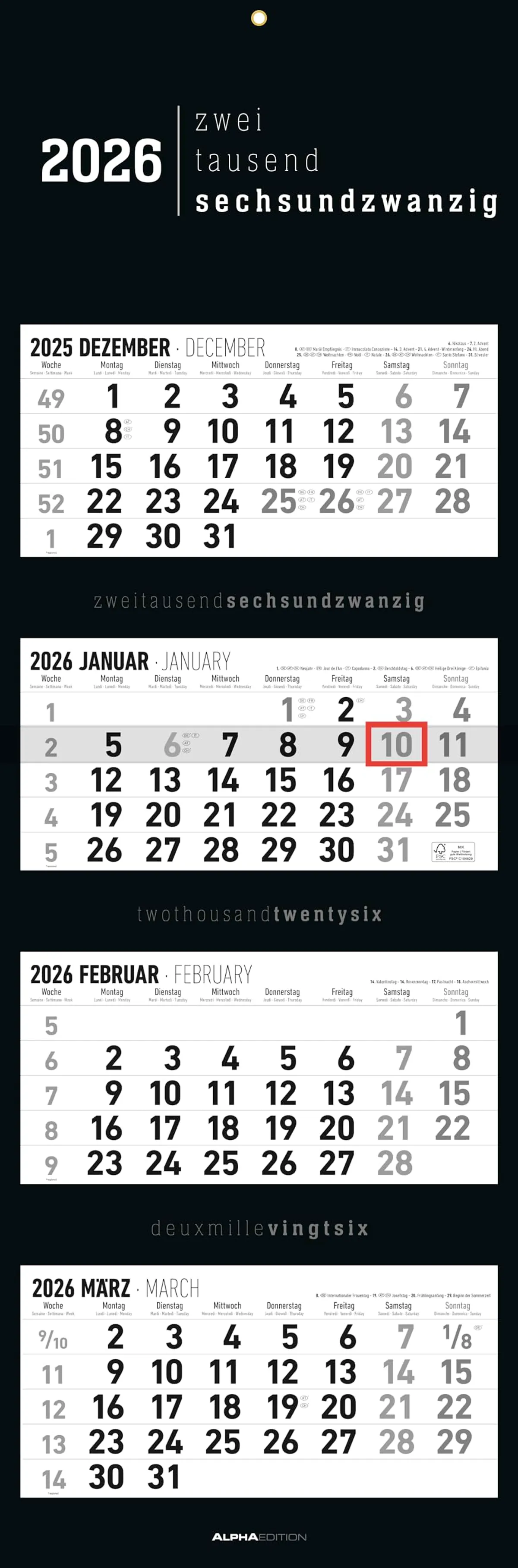 Calendario a parete Alpha Edition 4 mesi – Nuovo