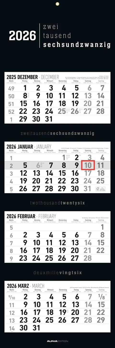Calendario a parete Alpha Edition 4 mesi – Nuovo