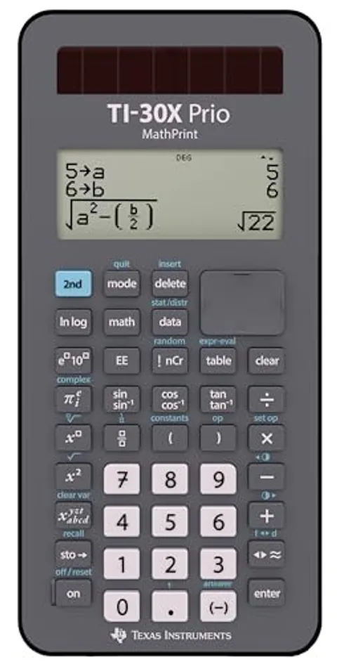 Texas TI-30X Prio MathPrint Calcolatrice scolastica scientifica (IQB, Solare/batteria) Grigio