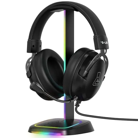 THE G-LAB - K-Stand Néon RGB HUB – Porta cuffie da scrivania con illuminazione LED | Supporto Cuffie RGB con tasto ON/OFF + selezione colore + porte USB-A/USB-C | Gaming accessori e idea regalo