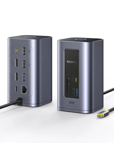 Baseus Nomos Air 12 in 1 Docking Station 2 Monitor per Windows, con 4K HDMI, 10Gbps USB-C/A, SD/TF, 100W PD, Gigabit Ethernet, Compatibile con Laptop HP/Lenovo/Dell/Acer